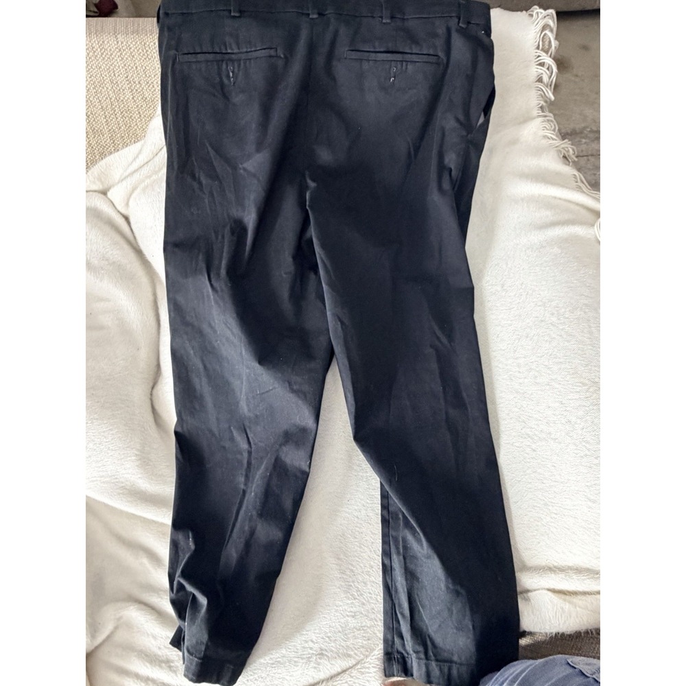 George Mens Dress Pants 44x30 Black Flat Front Chino Work Pants Stretch 44W 30L - Picture 3 of 4